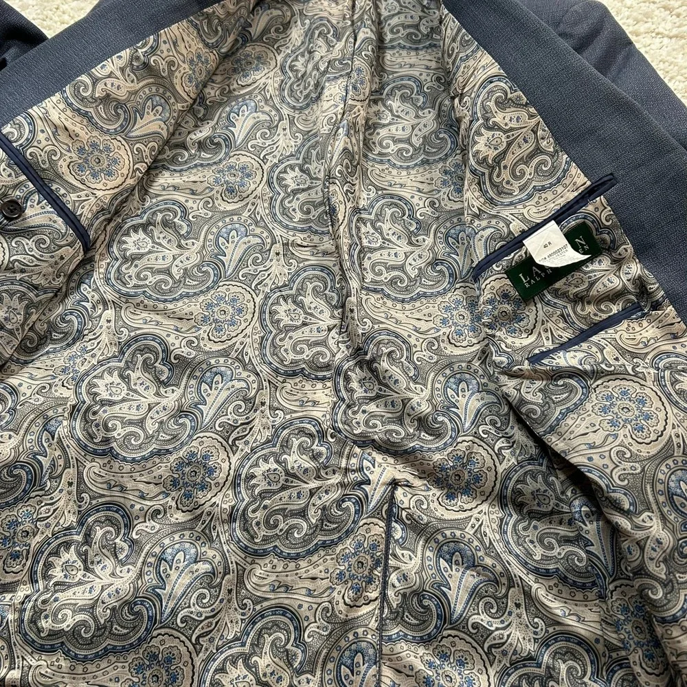 Lauren Ralph Lauren Sport Coat 40R Blue Paisley Two Button Blazer Polyester